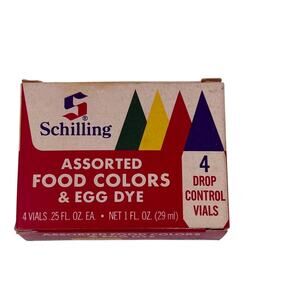 Vintage Schilling Food Colors & Egg Dye Box 4 Bottles Partial 1975 Kitchen Prop